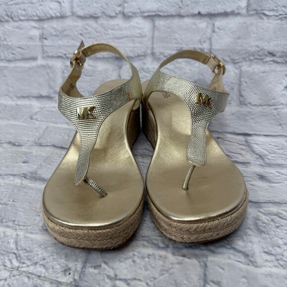 MICHAEL Kors Laney Metallic Lizard-Embossed Leather Espadrille Wedge Sandal 10 - Picture 2 of 7